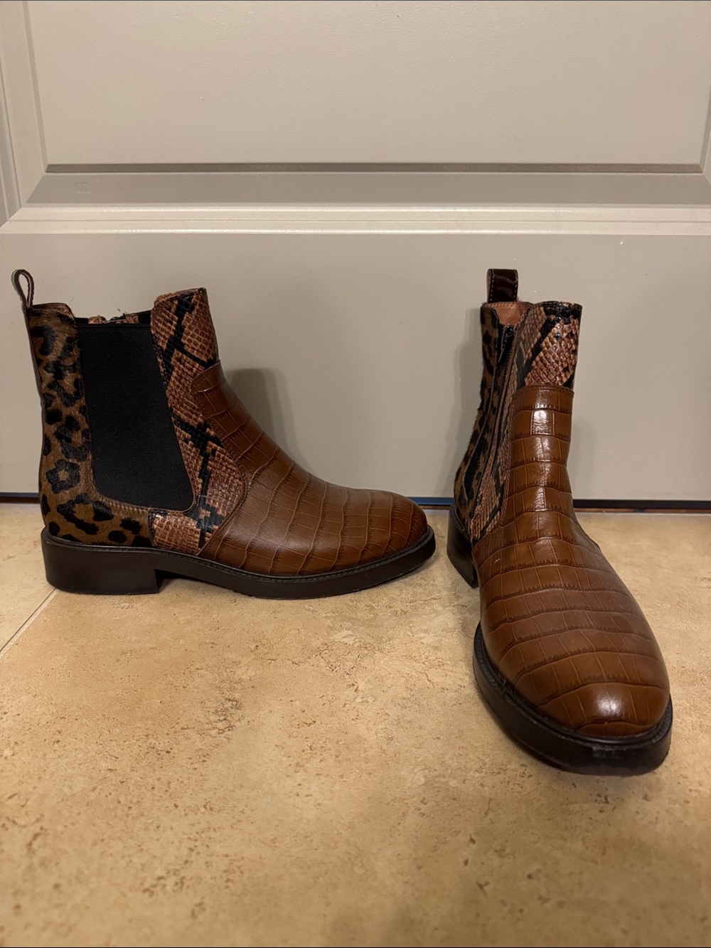 Jeffrey Campbell Brown Mixed Animal Print Chelsea Boots - size 8